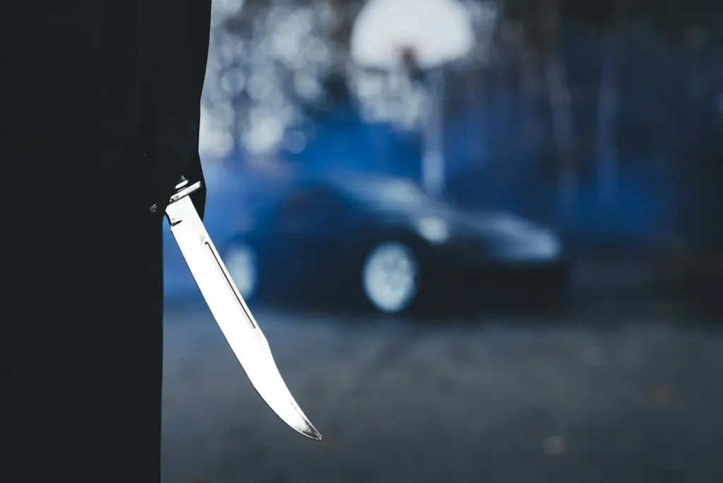 a person holding a knif with bad intentions